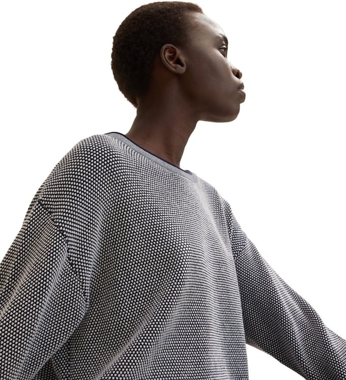 Tom Tailor - Katoenen gebreide trui met losse pasvorm - Maat M - navy bubble structure