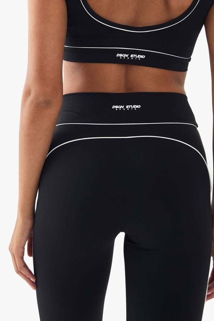 Dames Dsgn Studio Ultra Sculpt Sportlegging Met Contrasterende Biesjes | Zwart | Maat: Small