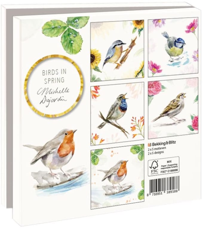 Kaartenmapje Birds in spring, Michelle Dujardin 10 Stuks