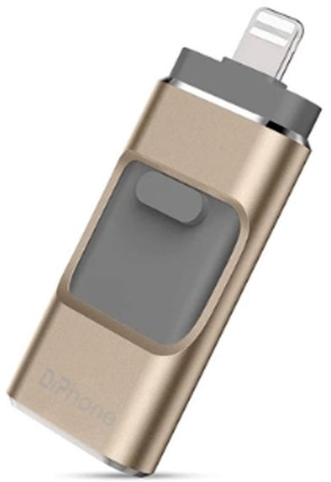DrPhone 8GB 3-in-1 Flashdrive USB Stick – USB 3.0 + Micro USB + Lightning – Inclusief USB-C OTG Adapter – Geschikt voor iPhone, Android & Tablet – Goud