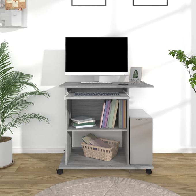 vidaXL - Computerbureau - 80x50x75 - cm - bewerkt - hout - grijs - sonoma - eikenkleur