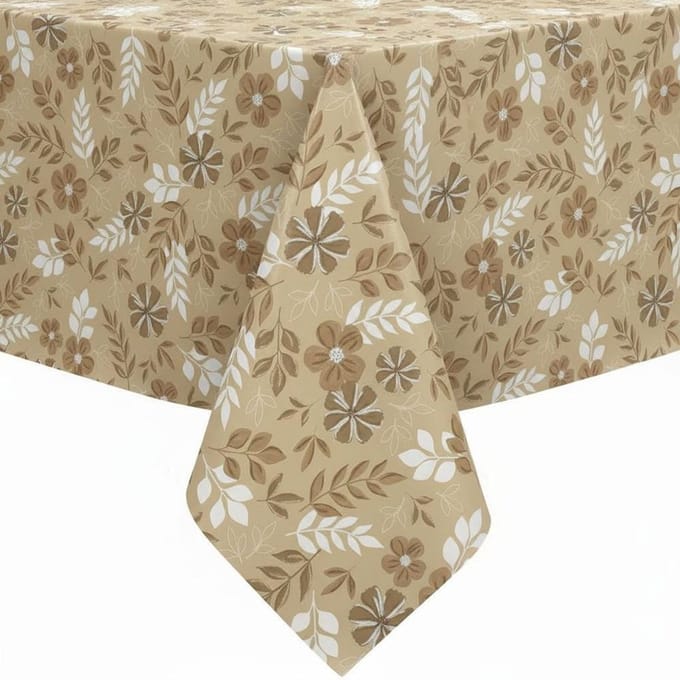 Protecttable - Tafelzeil Blad en Bloem Beige 140x250cm - Tafelkleed Afwasbaar - Kunststof
