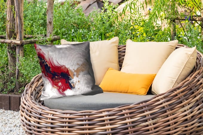 Buitenkussen - Rood - Abstract - Goud - Modern - 45x45 cm - Weerbestendig