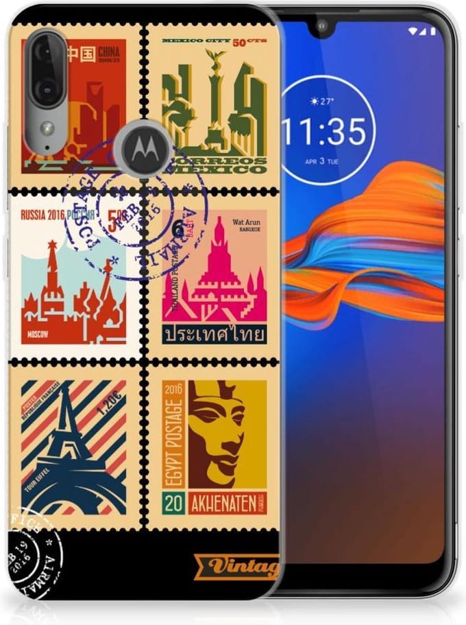 Motorola Moto E6 Plus Siliconen Back Cover Postzegels