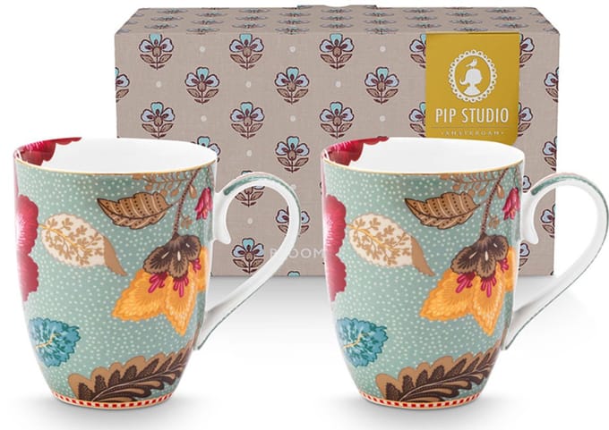 Pip studio-Mok groot-Blooming Tales Fantasy Blue-Set van 2-365ml-Porselein