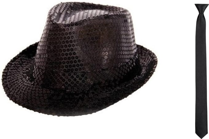 Boland - Verkleedkleding set - Glitter hoed/stropdas zwart volwassenen