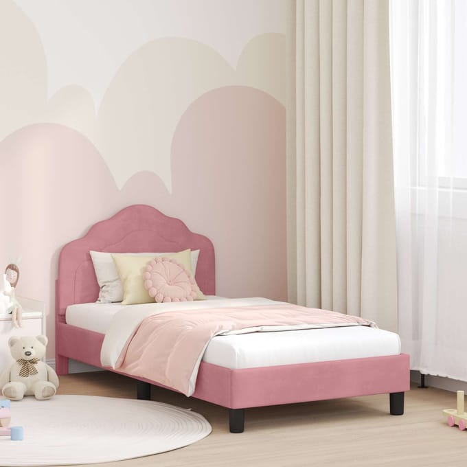 vidaXL - Kinderen - bedframe - met - hoofdboard - Roze - 80 - x - 160 - cm - Fluweel