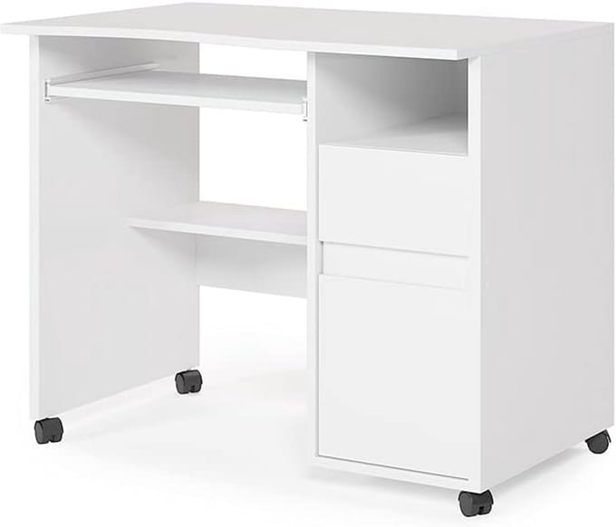 Wit Bureau met Uitschuifbaar ​​Toetsenbord en Opbouw 91x59 cm