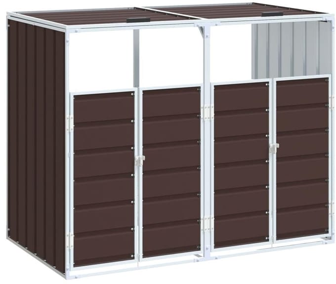 Dailygoods - Containerberging voor 3 Afvalcontainers - Staal Bruin Tuinberging