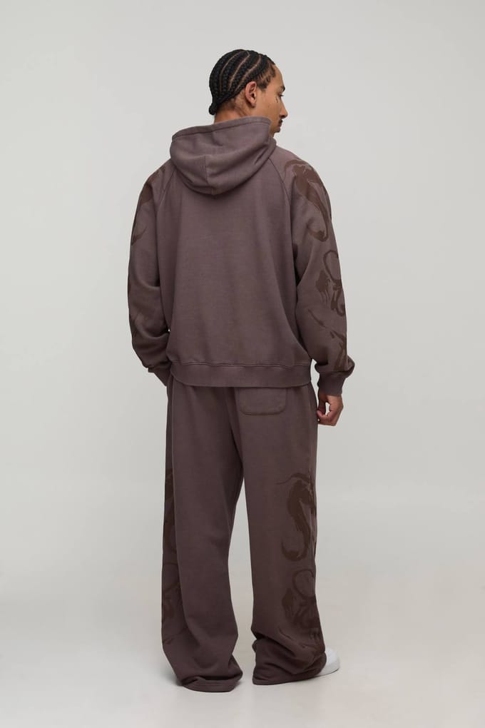 Oversized Grafische Capuchon Gewassen Trainingspak | Brown | Size Small