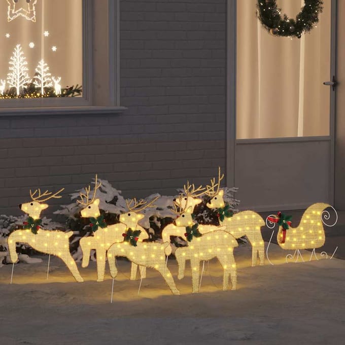 vidaXL LED Rendieren 7 st Goud 43 x 18 x 66 cm Stof