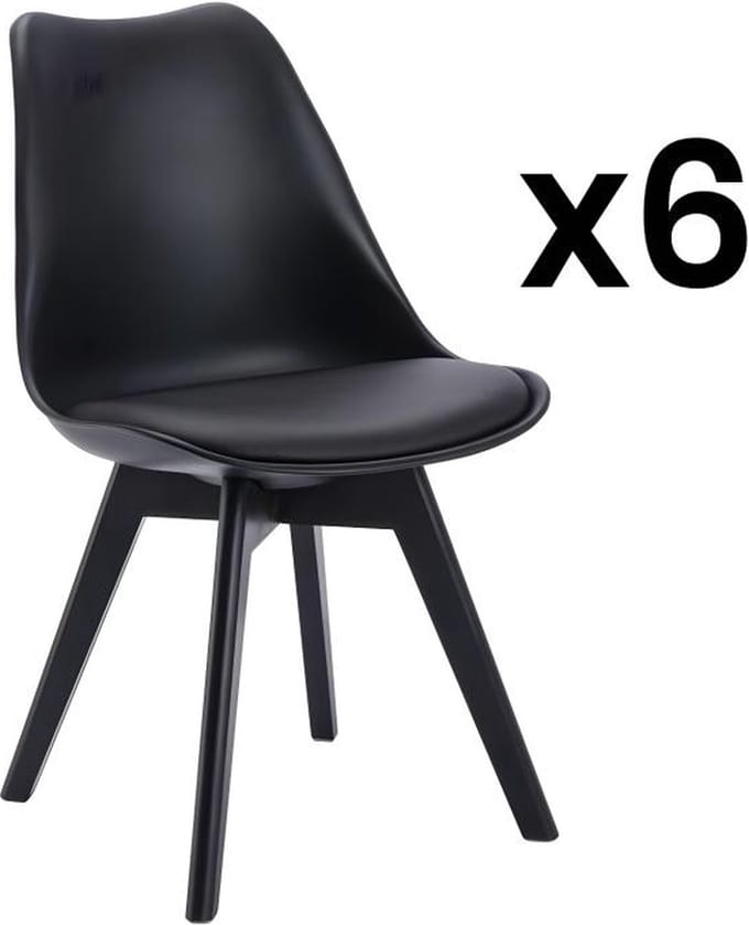 Vente-unique Set van 6 stoelen JODY - Polypropyleen en beukenhout - Zwart