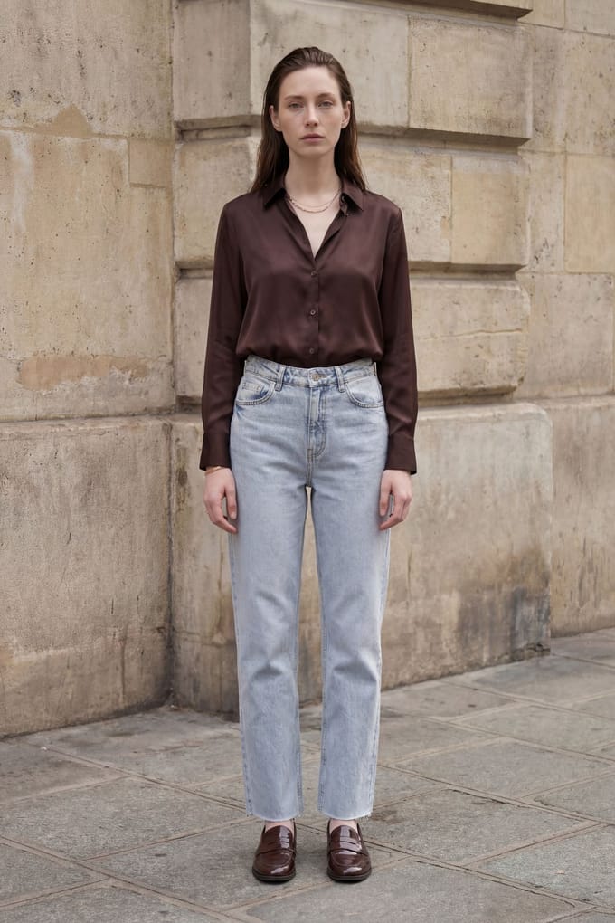 Hoge taille enkel lengte rechte jeansbroek