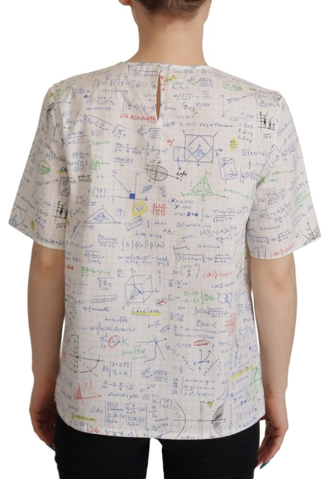 Dolce & Gabbana Witte Katoenen Algebra Print Korte Mouwen Dames Blouse