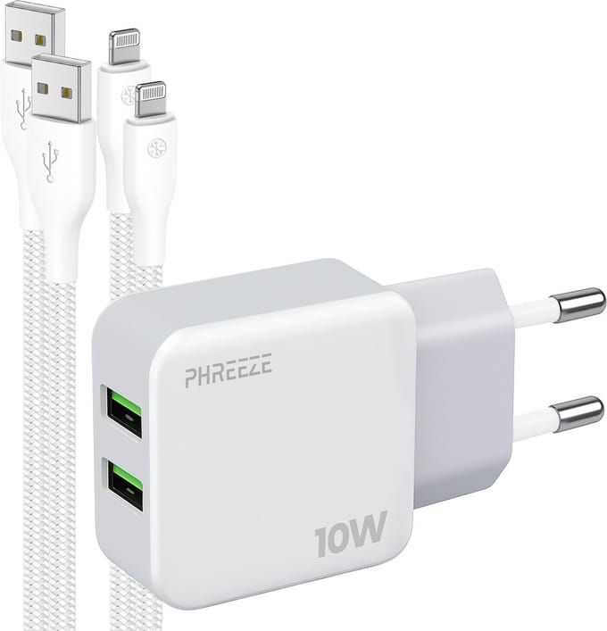 Phreeze usb lader 2.1 A - Geschikt voor iPhone en iPad met Lightning kabel 1m - Power adapter 5v 2a usb
