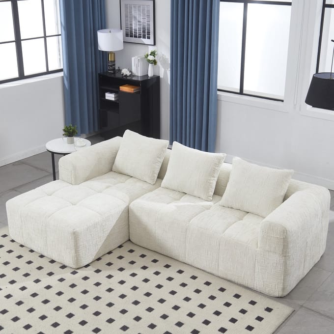 STILVORA Hoeksofa - Modern Sectie Sofa - 3-Zits met Chaise Longue - Chenille Stof - Beige