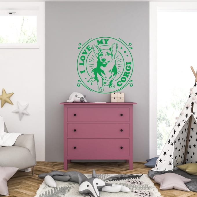 Muursticker - I Love My Corgi - 46,4 x 46,4 - Groen