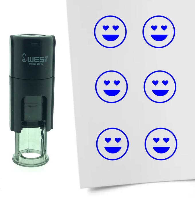 CombiCraft Stempel Smiley Liefde 10mm rond - Blauwe inkt