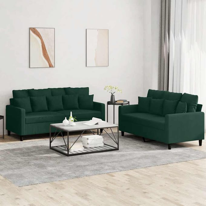 vidaXL - 2-delige - Loungeset - met - kussens - fluweel - donkergroen