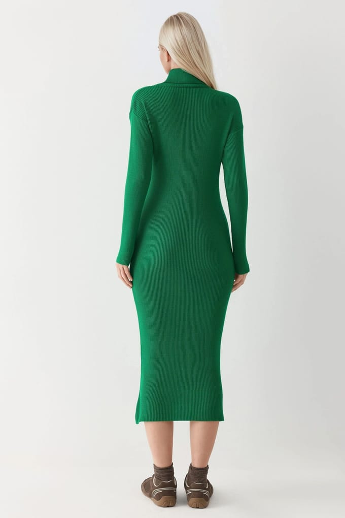 Geribbelde Turtleneck Bodycon Gebreide Jurk