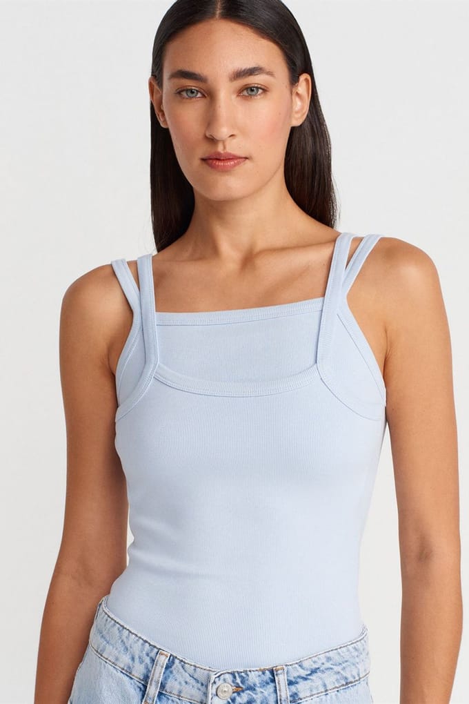 Geribbelde Mouwloze Blouse met Vierkante Halslijn
