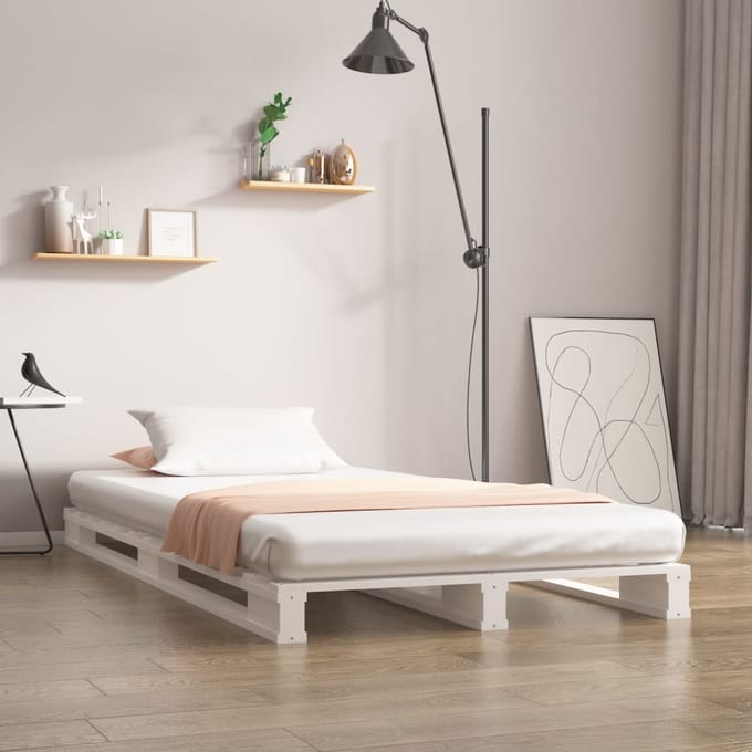 vidaXL - Palletbed - massief - grenenhout - wit - 75x190 - cm