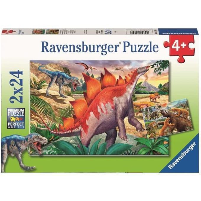 Ravensburger puzzel Wilde oertijddieren - Twee puzzels - 24 stukjes - kinderpuzzel