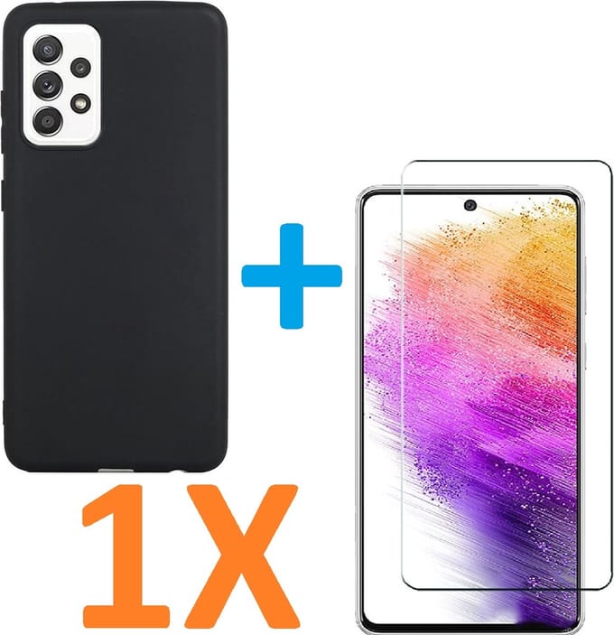 Silicone hoesje zwart met 1 Pack Tempered glas Screen Protector Geschikt voor: Samsung Galaxy A73 5G