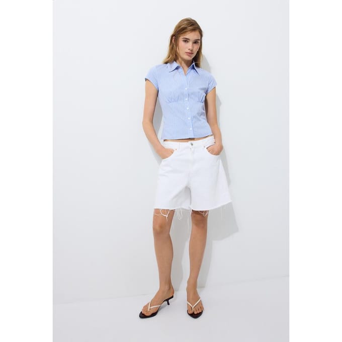 Stradivarius Blouse met korte mouw en snit onder de borst  Hemelsblauw L