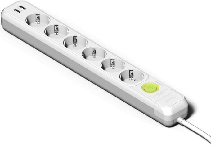 Thuys – Stekkerdoos 6 – Voudig – Met 2 USB & Schakelaar – 1,5m Kabel – TT – 16A – 250V – Wit – USB