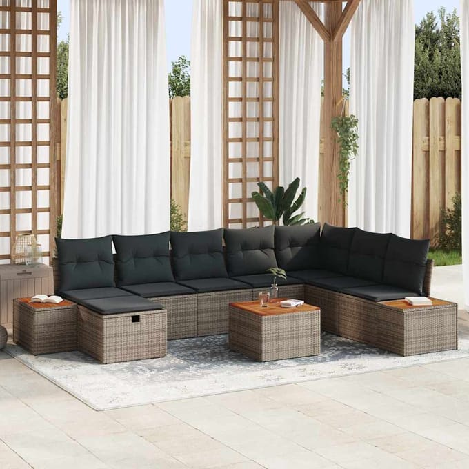 vidaXL - Tuinbank - Set - 9 - st - Grijs - poly - rattan