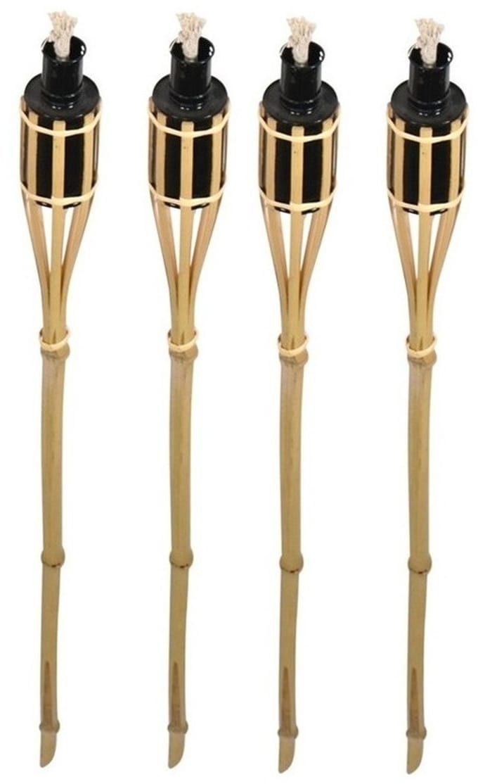 Bellatio design Tuinfakkels - 4x stuks - bamboe - 60 cm - navulbaar - fakkels