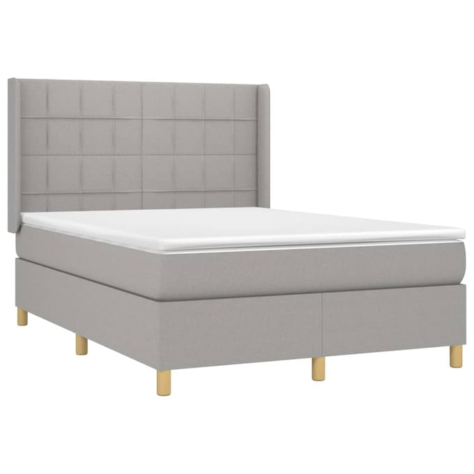 vidaXL - Boxspring - met - matras - stof - lichtgrijs - 140x190 - cm