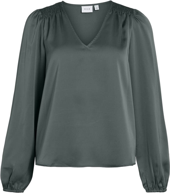 VILA - VIELLETTE L/S SMOCK SATIN TOP - NOOS - Dames - Blouses