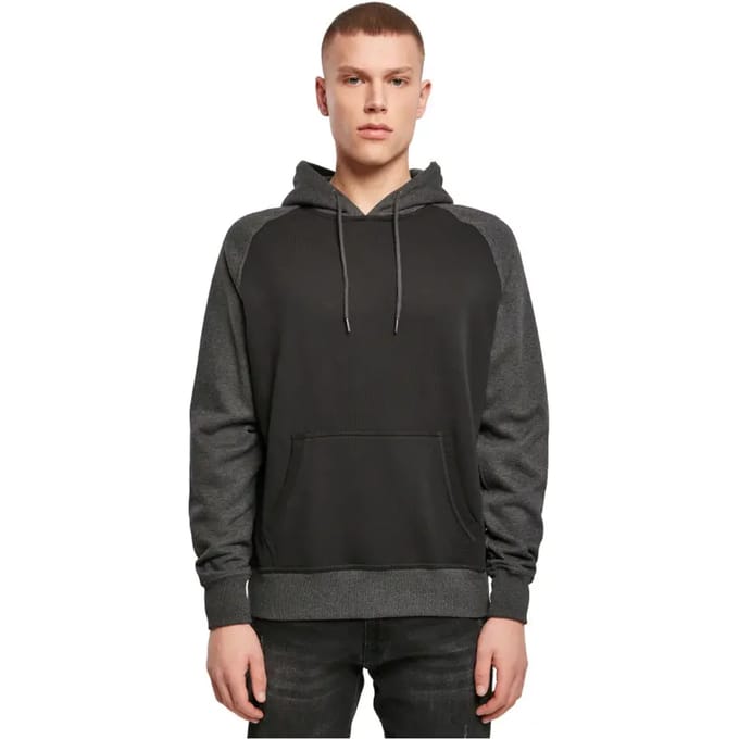 Build Your Brand - Raglan Hoodie - Black/Charcoal (Heather) maat M