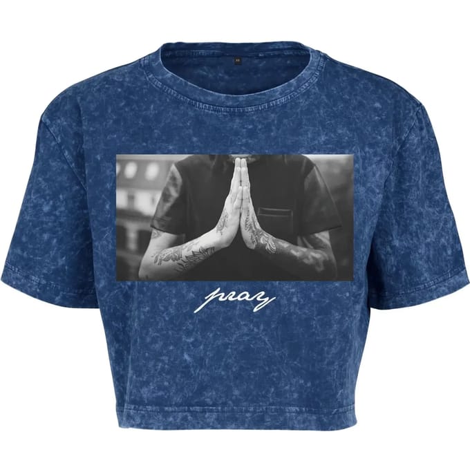 Mister Tee - Pray Crop top - L - Blauw/Wit