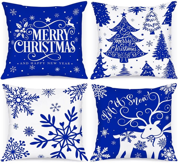 Dailygoods- Kerstkussenslopen set van 4 - 100% Satijn - 45 x 45 cm - Decoratief - Kindvriendelijk - Machinewasbaar - Hoge kwaliteit - Kussensloop