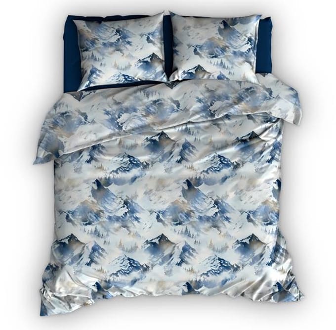 Romanette Peak Mountains Dekbedovertrek - Extra breed - 260x200/220 cm - Beige/Blauw
