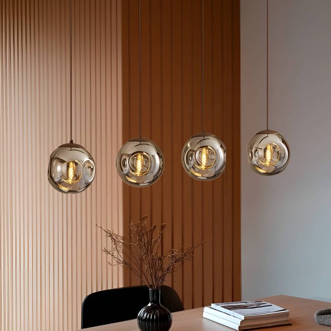 Lindby - hanglamp - 4lichts - Glas, ijzer - E14 - bruin, rookgrijs