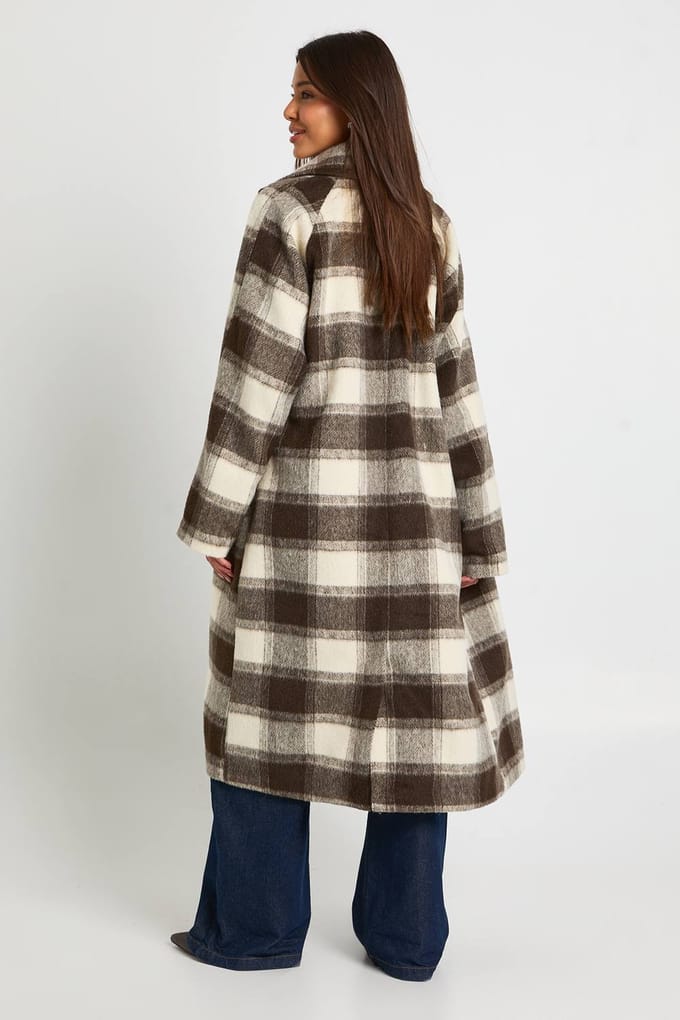 boohoo Dames Oversized geruite wollen look coat | Brown | Maat: 8