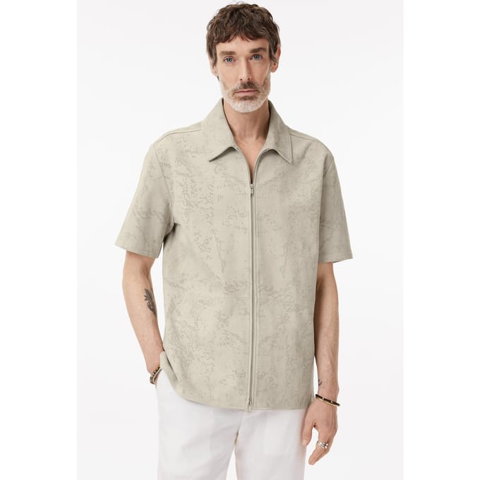John Varvatos Wade Ss Collared Zip Up Perforated Leath Chalk Taglia: 46 | Giacche leggere Outlet | Uomo