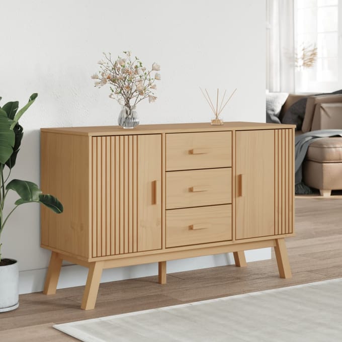 vidaXL - Dressoir - OLDEN - 114x43x73,5 - cm - massief - grenenhout - bruin
