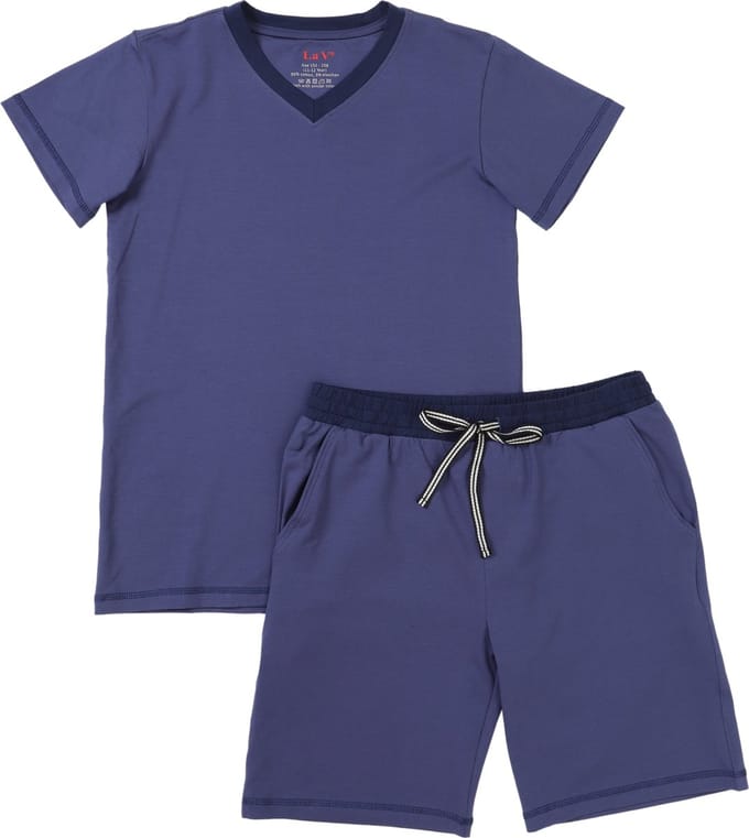 La V Shortama voor jongen met V- hals  Blauwe jean 140-146