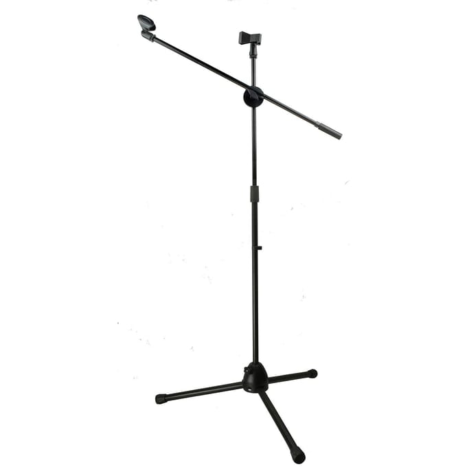 Microfoonstandaard Verstelbaar Mic Vloerstatief met Klem voor Zingen Podiumoptreden Dubbel Dual Microhphone Clip gray