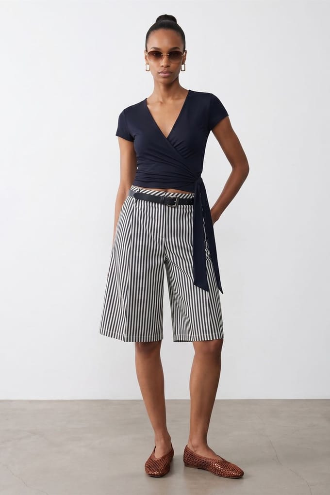 Crop Wrap Blouse met Strikdetail