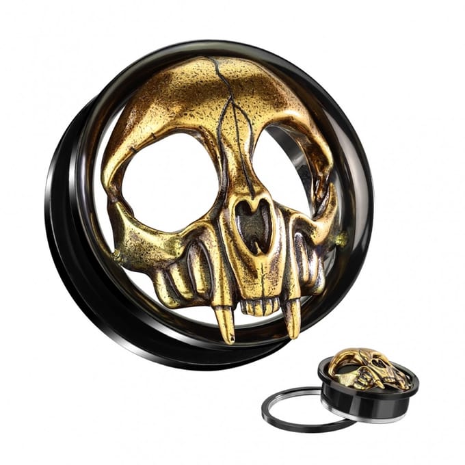 Screw fit tunnel Skull Head goud 8 mm - LMPiercings
