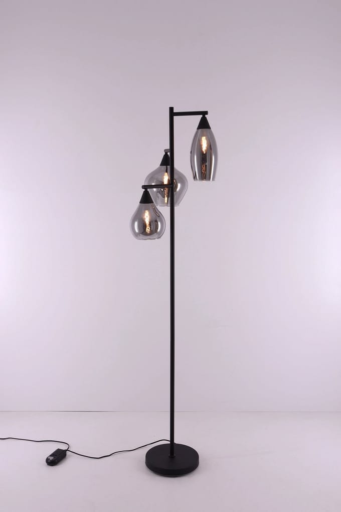 Vloerlamp 3lichts smoke rookglas