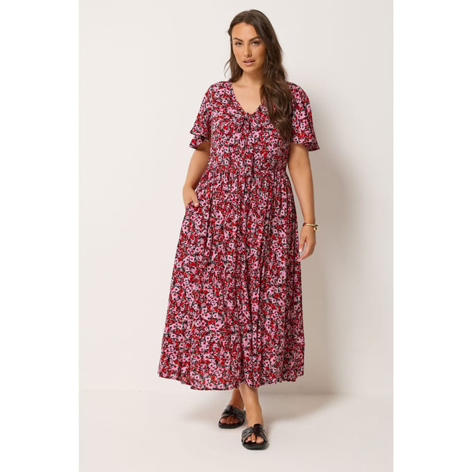 Yours Roze Maxijurk Met Fijne Bloemenprint Size 48