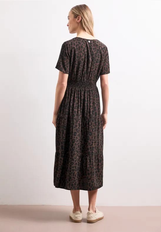 Midi-jurk met print en smokdetail