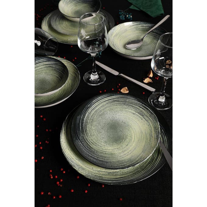 Asir - Dinerset - eetset - servies - 24-delig - Crème, Groen en Zwart